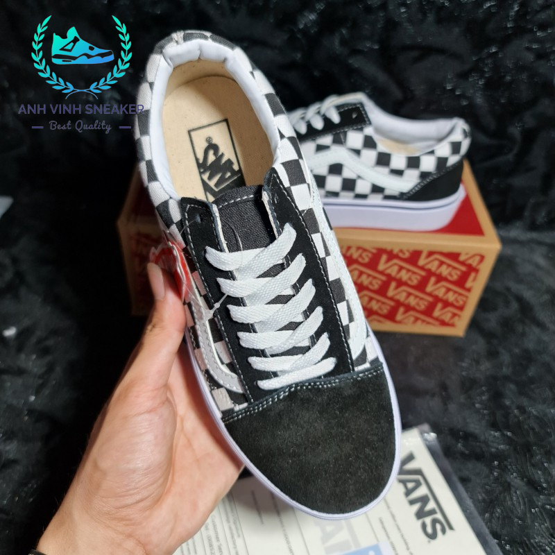Giày vans caro nam nữ đen trắng old skool checkerboard black white