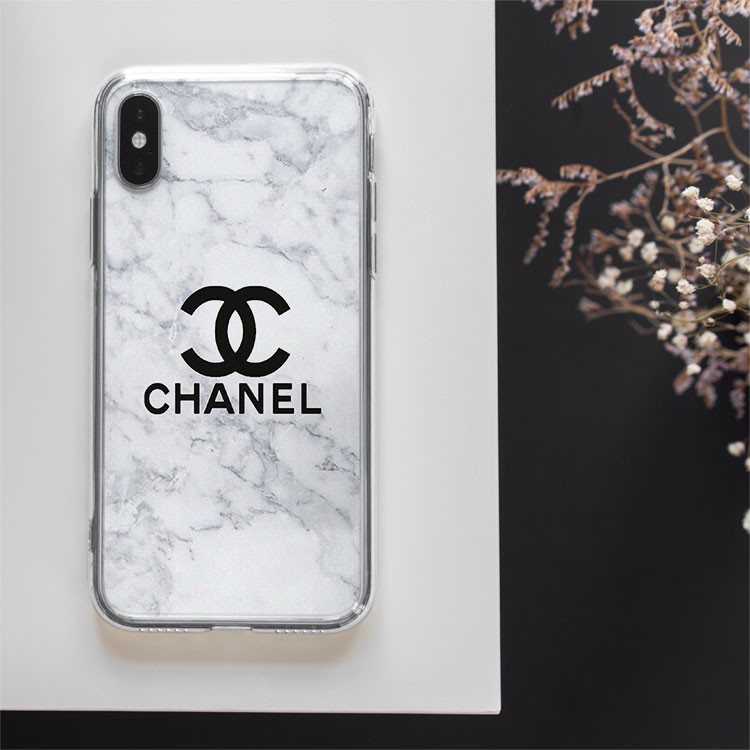 Ốp lưng logo Chanel đen trên nền giả đá trắng cho Iphone 5 6 7 8 Plus 11 12 Pro Max X Xr SUPPOD00050