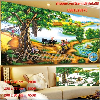 Tranh đính đá Phong cảnh làng quê/ngày mùa y8047, y8048, y8049 (Tranh phong cảnh)