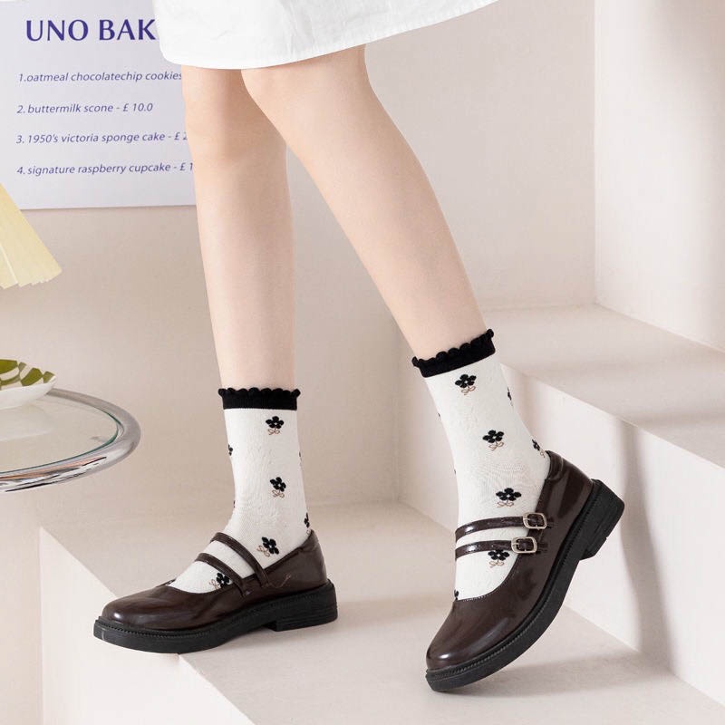 Tất cổ cao set 5 đôi họa tiết dễ thương, vớ cổ cao chất liệu cotton co giãn 4 chiều - Ekiu Shop