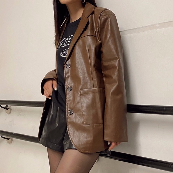 Áo blazer da nữ oversize dáng rộng dài tay Leather Blazer Mia Ritta A2110 | BigBuy360 - bigbuy360.vn