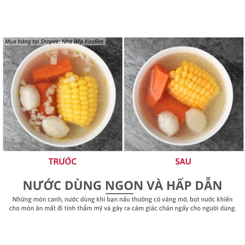 Muôi vá vớt bọt, váng dầu mỡ, vớt đồ chiên rán, lọc cặn dầu - Rây bột mắt lọc siêu nhỏ KooBee