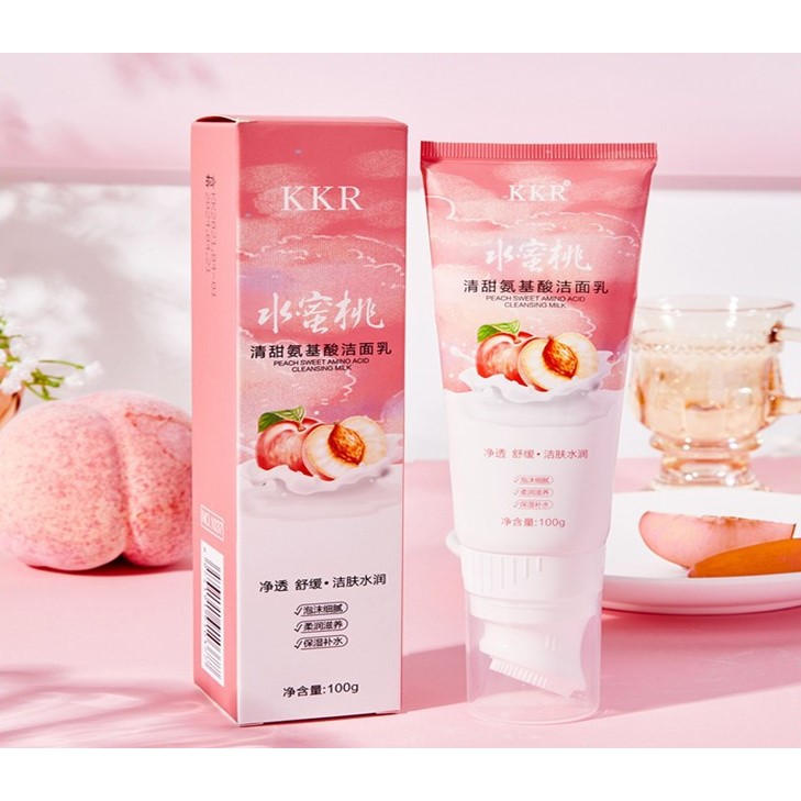 Sữa Rửa Mặt Kèm Cọ Silicon KKR25 Quả Đào Dưỡng Trắng Dưỡng Ẩm Da 100g