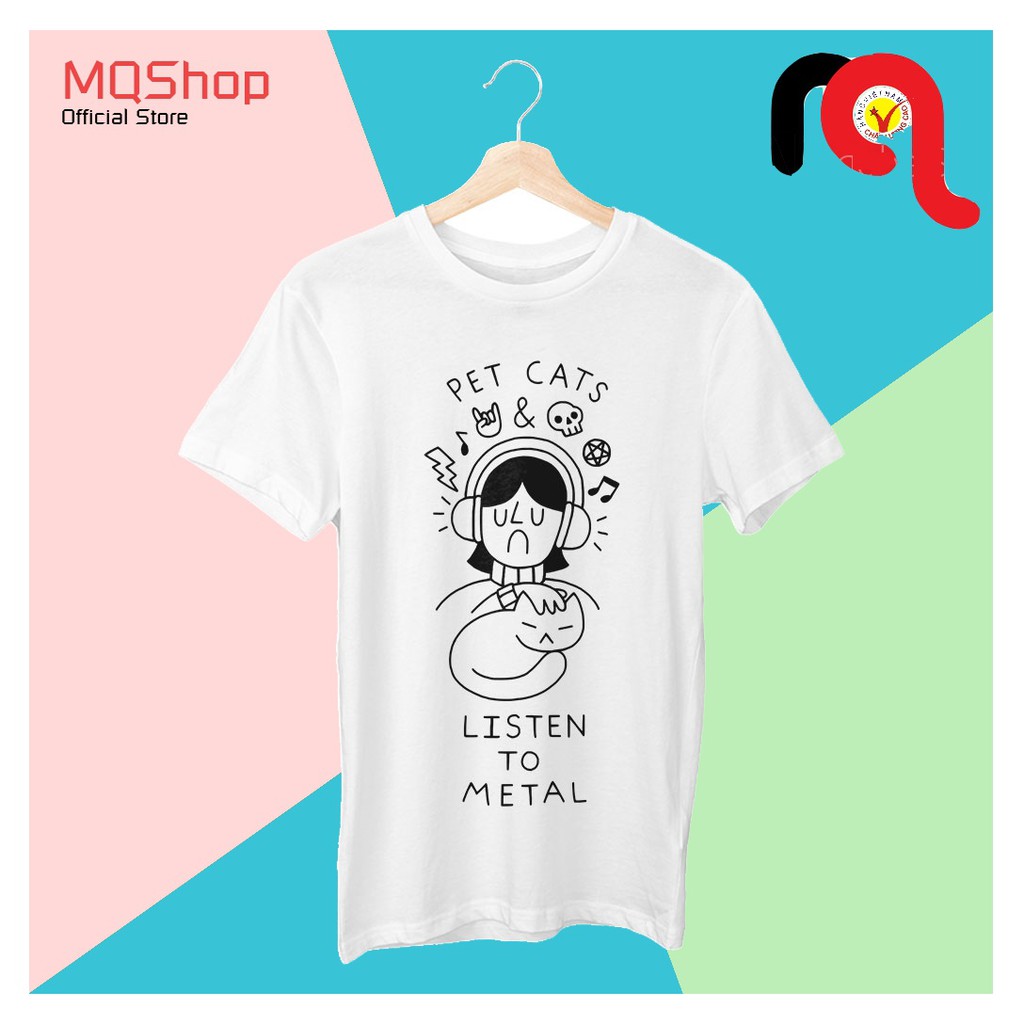 Áo phông đi chơi nữ 100% Cotton Cô bé nghe nhạc rock yêu mèo đáng yêu, thanh lịch, năng động, trẻ trung CAT20210068