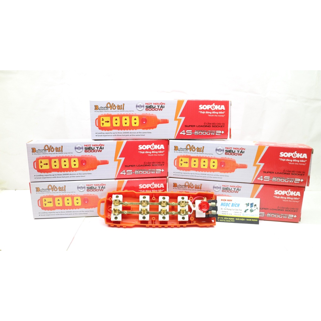 Ổ cắm điện lõi sứ chống cháy SOPOKA 4S - P6000W+2 siêu chịu tải 4 ổ