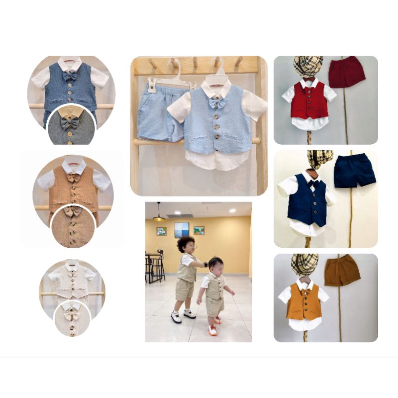 Bộ vest gile yếm set công tử bé trai đầy tháng thôi nôi 5-26kg