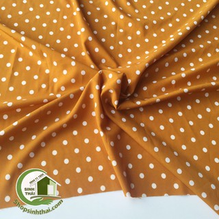 Vải lụa Hàn Quốc chấm bi màu vàng đất [ 1 mét x khổ 1,55 mét ] Cắt thành 1 tấm liền tùy theo số lần đặt