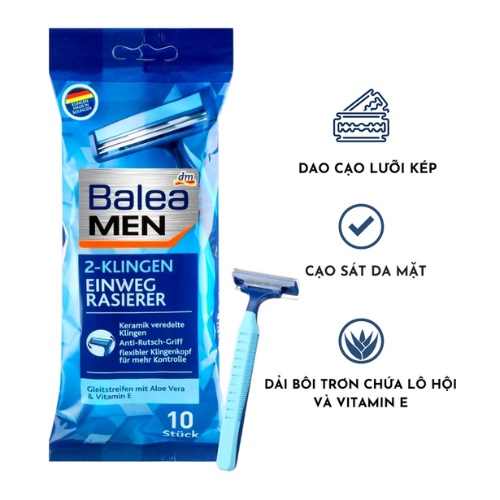 Dao cạo râu Balea Men lưỡi kép 10 cái, hàng Đức chính hãng - Shop Mecici
