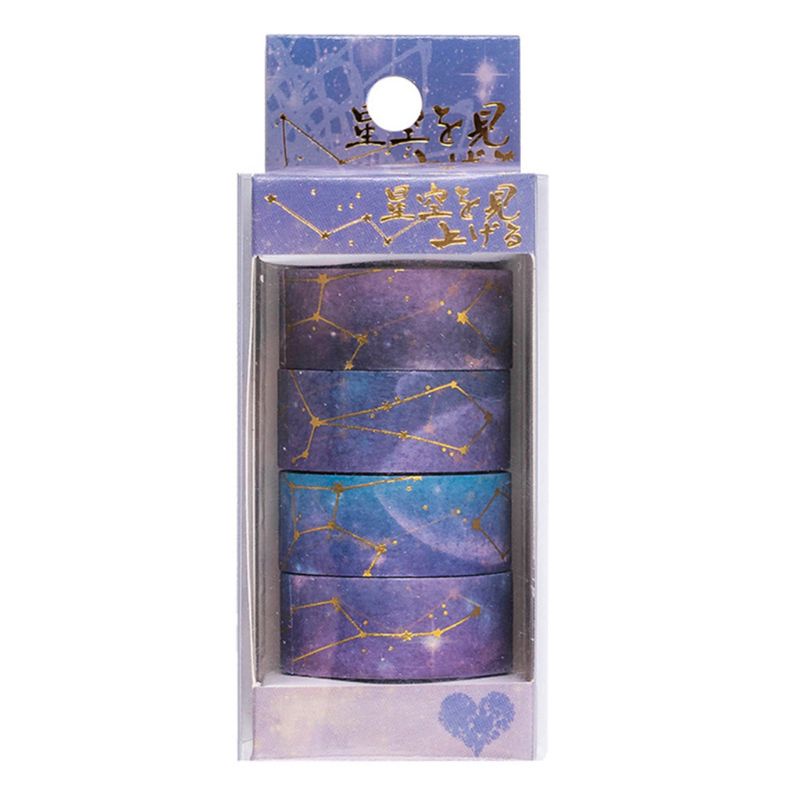 Băng Keo Washi Họa Tiết Bầu Trời Sao Dễ Thương Dùng Trang Trí Sổ Tay DIY 4 PAC