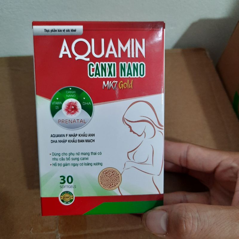 Canxi cho bà bầu ,phụ nữ mang thai AQUAMIN CANXI NANO MK7 GOLD tảo biển đỏ-Hộp 30 viên