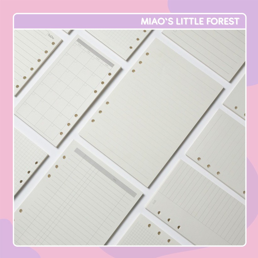 Giấy refill MIAO'S LITTLE FOREST ruột sổ, giấy thay dùng cho sổ còng 6 lỗ A5 A6 giấy ô ly, kẻ ngang, trơn, dot