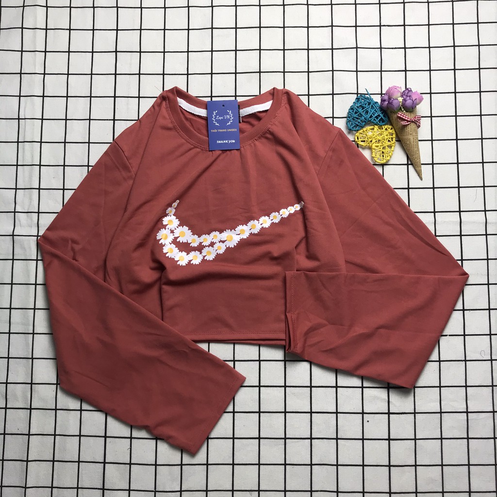 Áo Croptop Nữ Tay Dài In Hình Hoa Cúc Lapi VN Phong Cách Ulzzang  Freesize Phom Rộng, Áo Thun Unisex