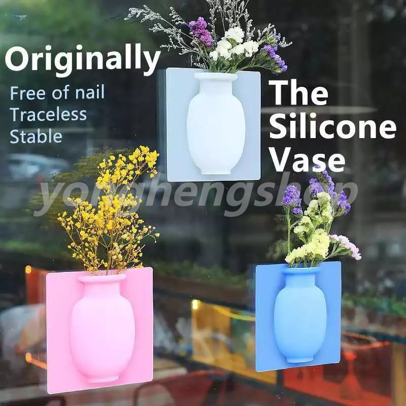 Bình hoa silicon dán và hút tường chắc chắn trang trí văn phòng trong nhà thiết kế xinh xắn