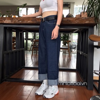 Quần jeans suông xanh hack dáng