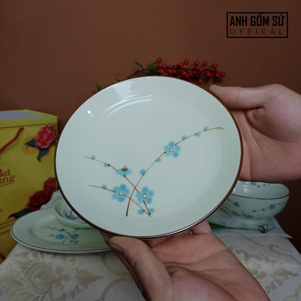 Đĩa sứ Bát Tràng họa tiết đào xanh, đĩa đựng đồ ăn men kem cao cấp nhiều mẫu đẹp