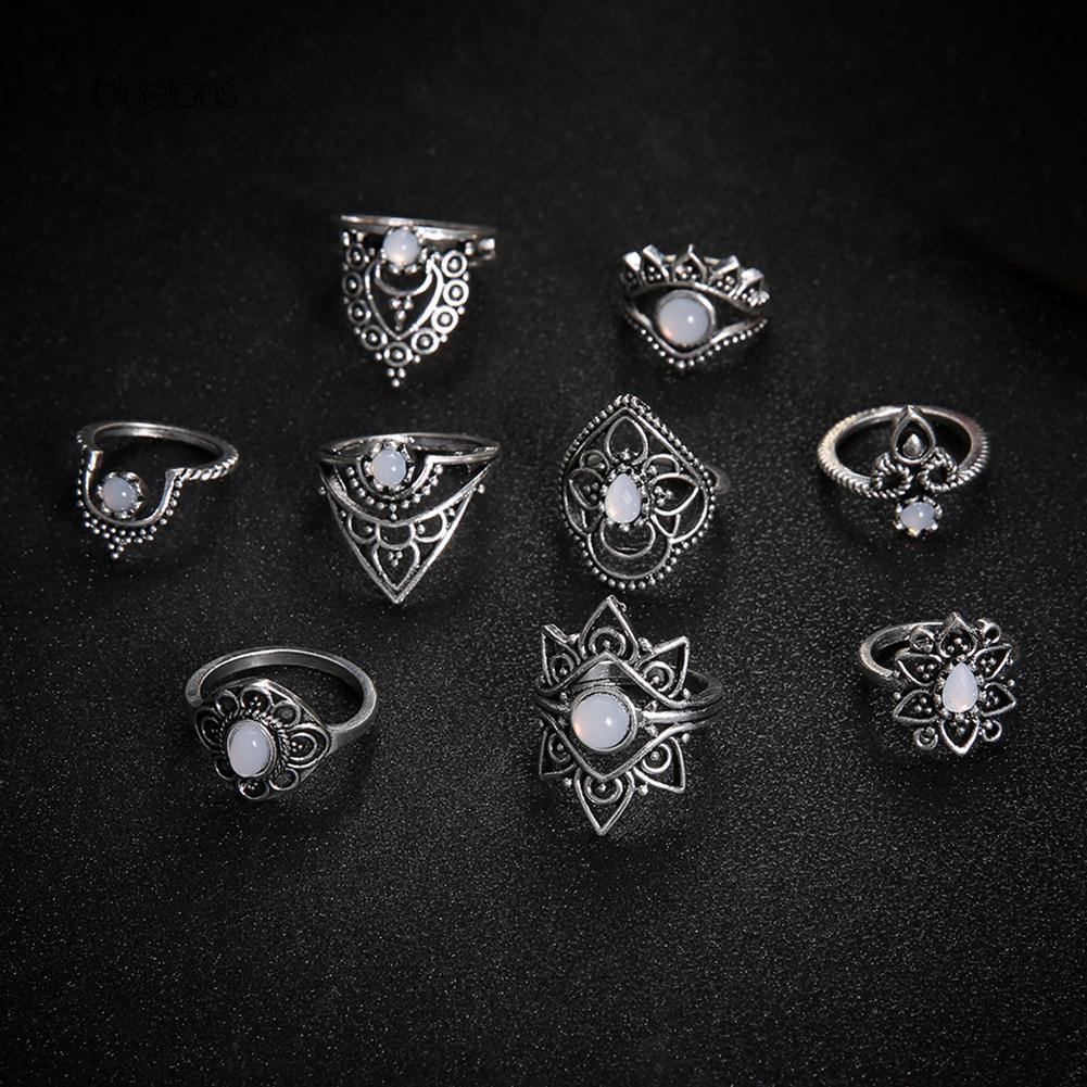 Set 9 Nhẫn Đeo Đốt Ngón Tay Nhiều Kiểu Phối Đá Nhân Tạo Đẹp Mắt Cho Nữ