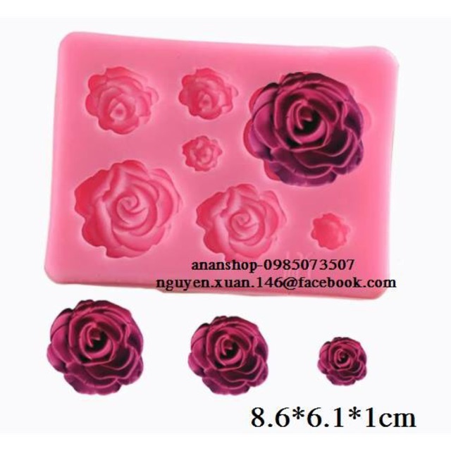 Khuôn silicon 3D 7 bông hoa hồng