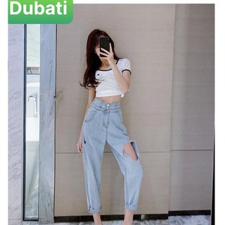 QUẦN BAGGY JEAN NỮ LƯNG CAO NÂNG MÔNG  3 CÚC XANH SANG CHẢNH- 036 CAO CẤP - DUBATI FASHION