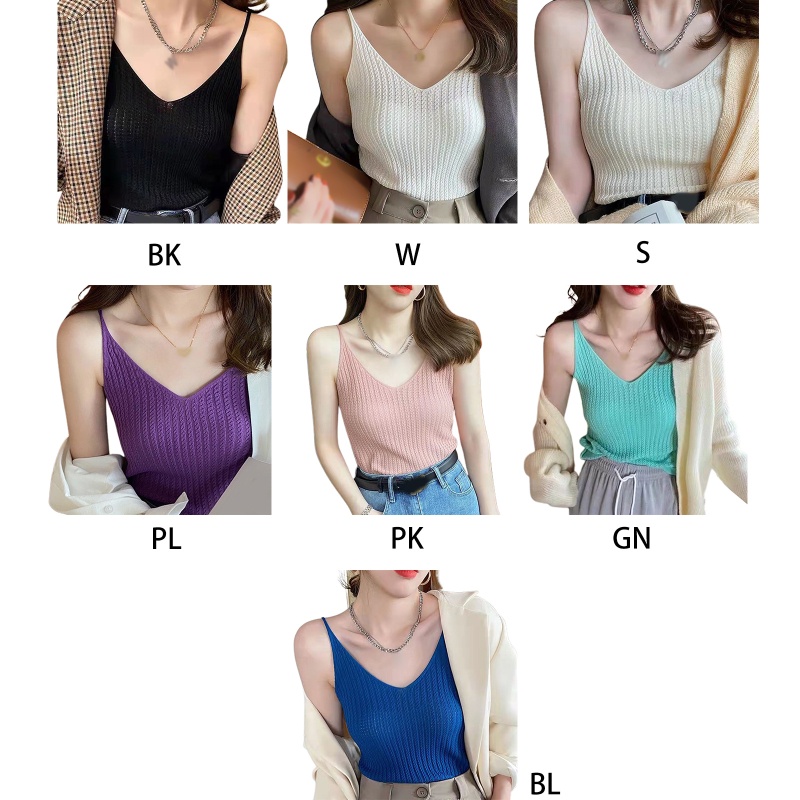 Áo Croptop Dệt Kim Hai Dây Cổ Chữ V Màu Trơn Dáng Ôm Thời Trang Mùa Hè Quyến Rũ Cho Nữ