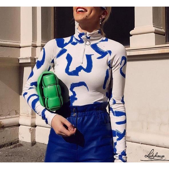 Áo Thun Lửng Tay Dài Khóa Kéo In Họa Tiết Thời Trang Cho Nữ