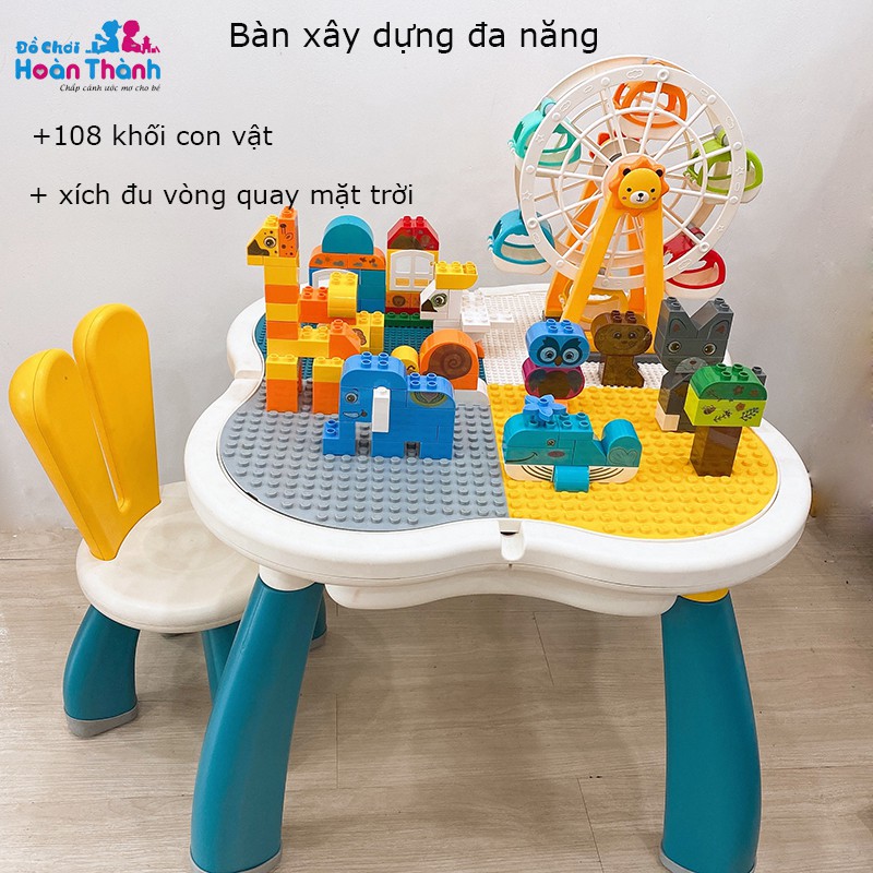 Bàn xây dựng trẻ em đa năng Hoa Anh Đào, đồ chơi trí tuệ, lắp ráp, xếp hình cho bé