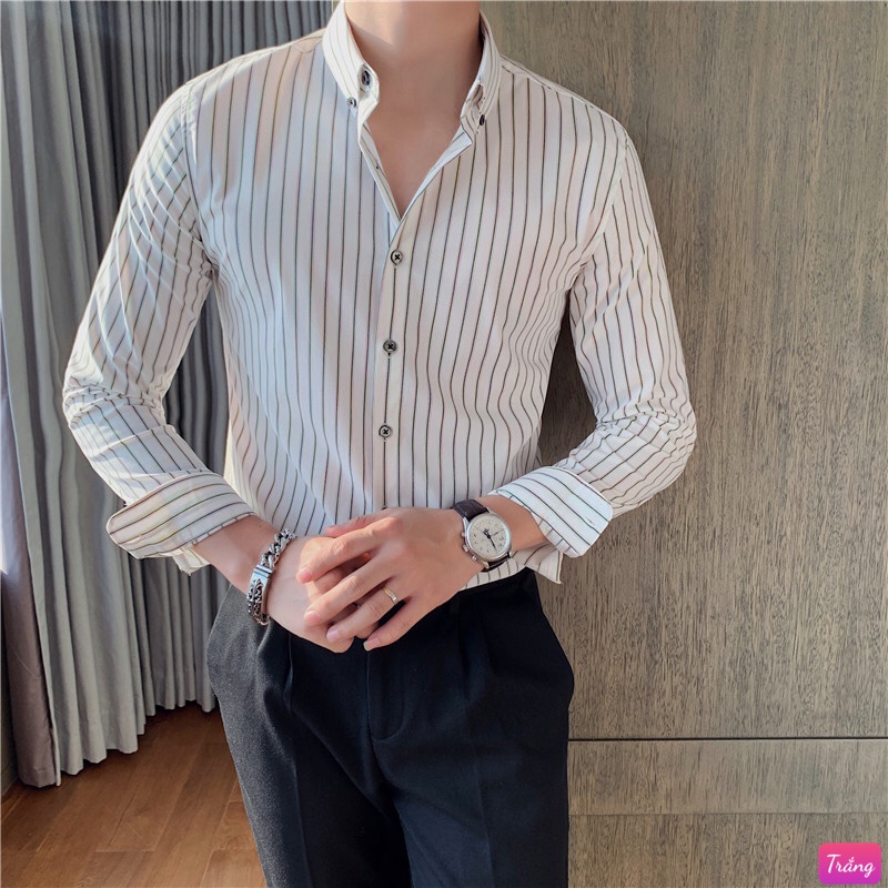 Áo Sơ mi nam cotton lụa cao cấp tay dài Sọc Caro Trắng Đen nhiều màu thời trang M173