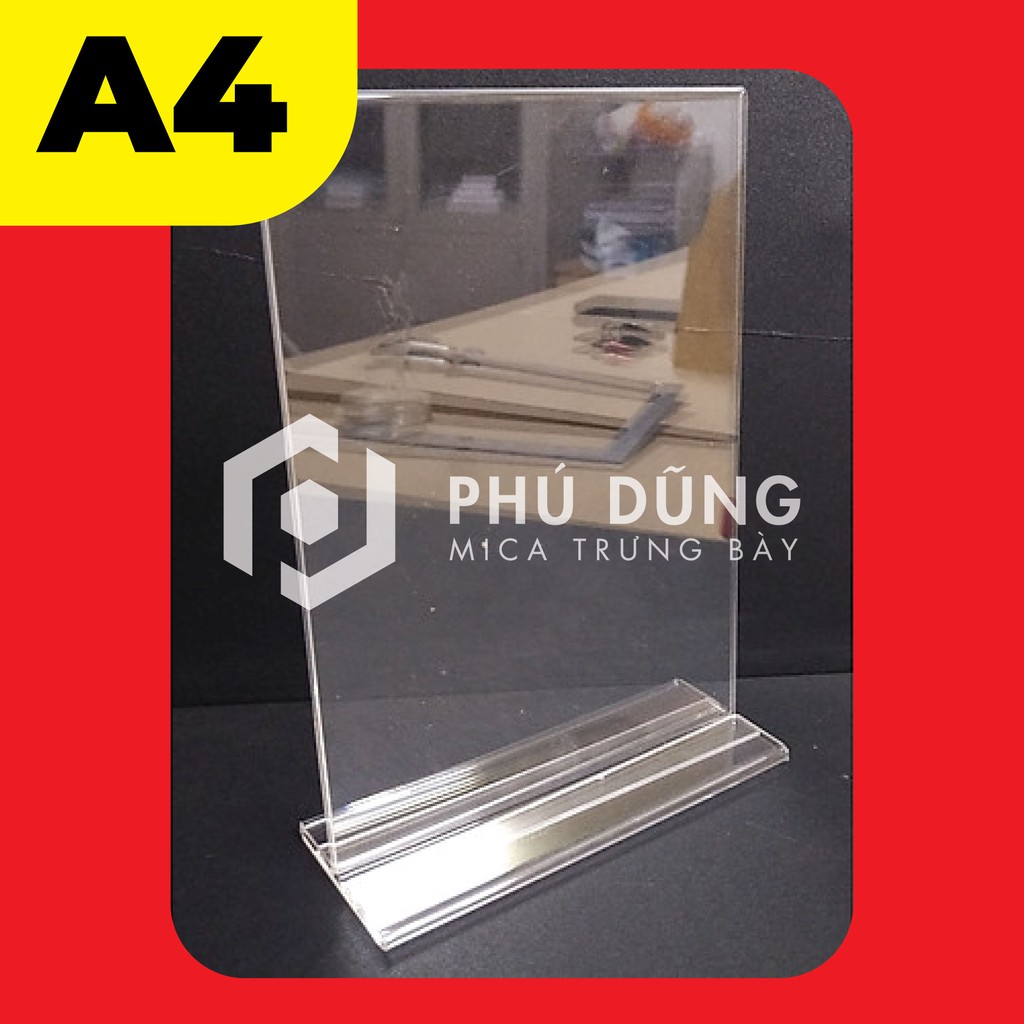 Kệ Menu Mica ĐỨNG A4 - Đế Lùa Tiện Lợi