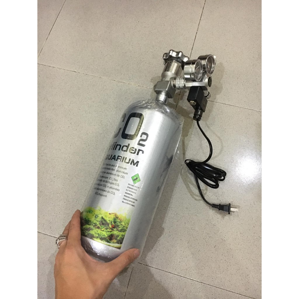 Bình co2 thép 2kg lùn + van điện mufan - dành cho hồ thủy sinh