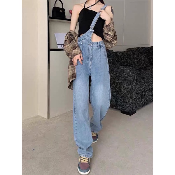 Quần Yếm Jeans Xanh 1 Quai Cá Tính