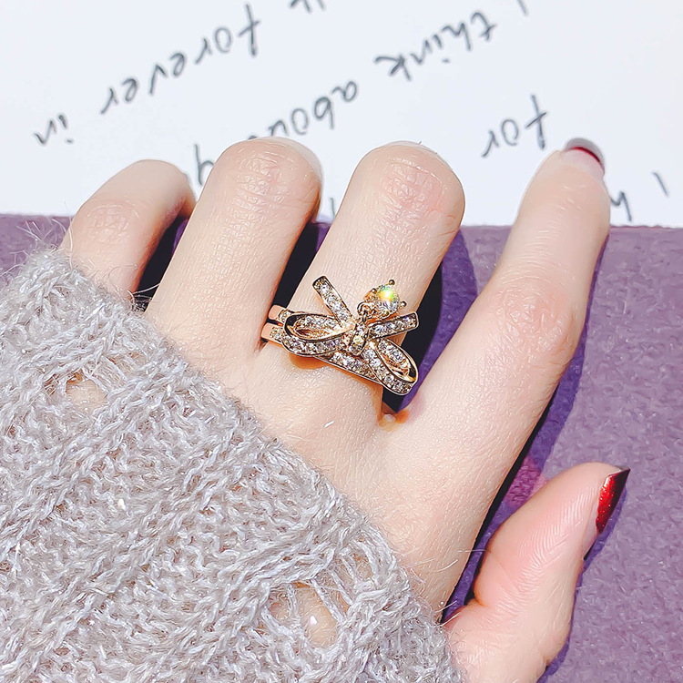 【Blue Diamond】Korean-Style Simple Forefinger Ring Knuckle Ring  Students Fashion Zircon Luxury Japanese And Korean-Style Open Ring