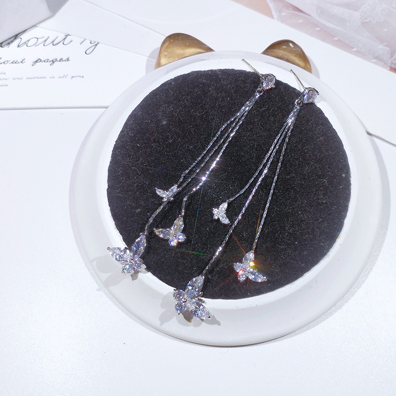 [Jiudolan] Bông Tai Dài Tua Rua Hình Bướm Đính Đá Zircon Sang Trọng Thời Trang Hàn Quốc Dành Cho Bạn Nữ