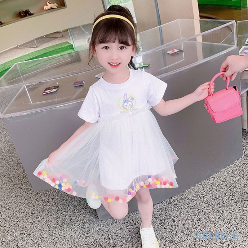 Đầm Công Chúa Phối Lưới Màu Cầu Vồng Họa Tiết Ngôi Sao Hoạt Hình Cho Bé Gái