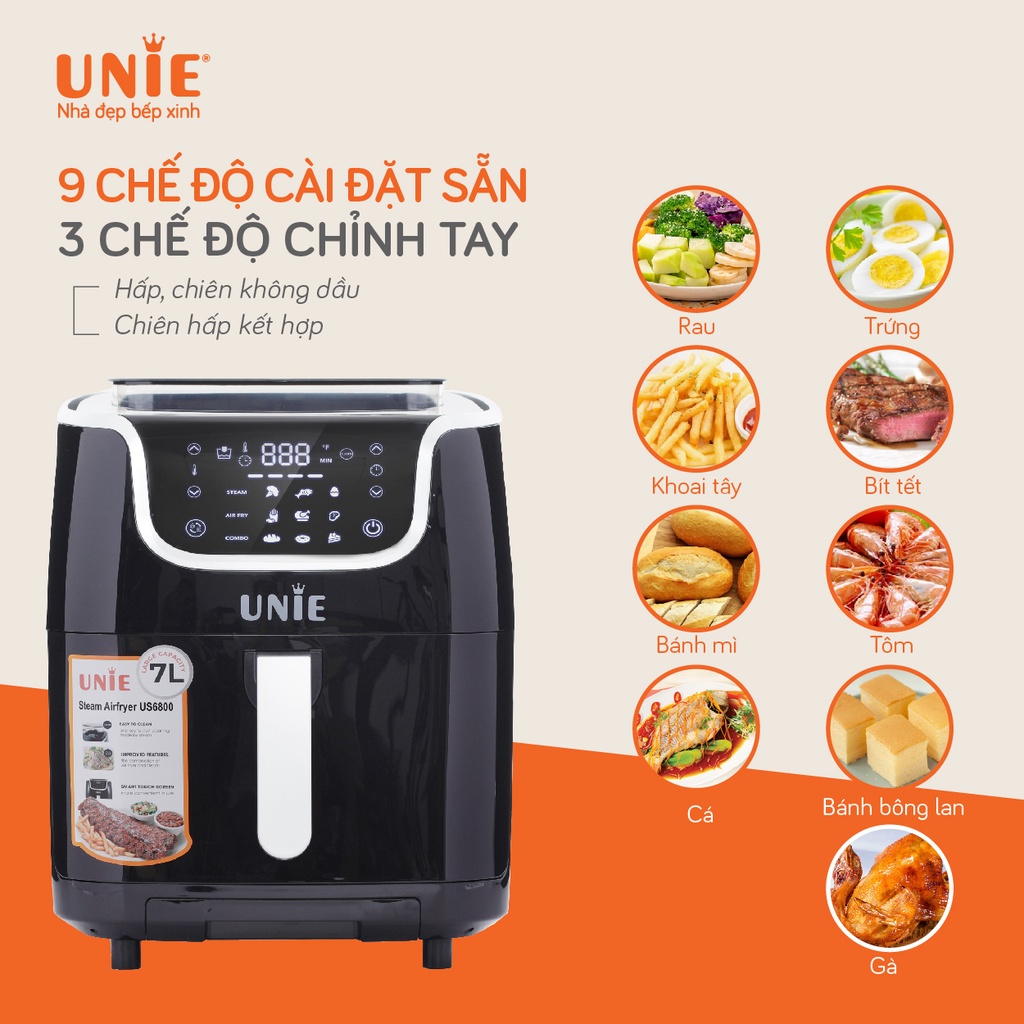 Nồi chiên không dầu hơi nước UNIE US 6800 | 9 chế độ cài sẵn | Hàng chính hãng | Bảo hành 12 tháng