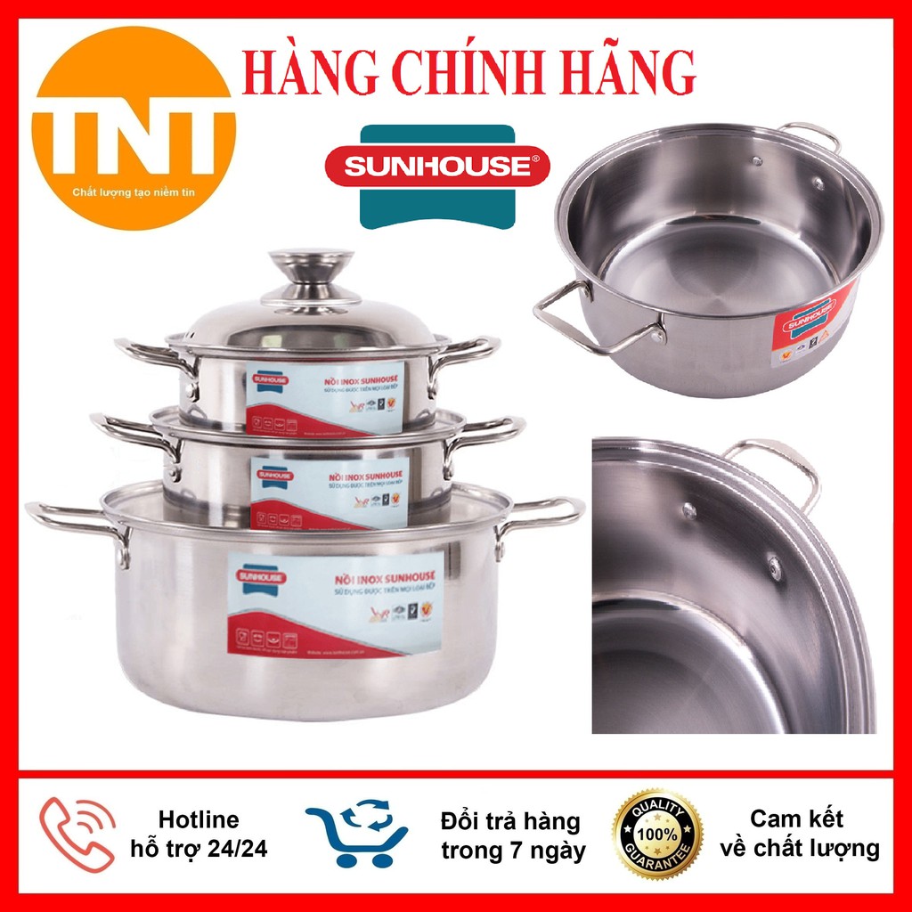 Bộ 3 Nồi Inox SUNHOUSE SH224, Dùng Cho Mọi Loại Bếp, An Toàn Bền Bỉ