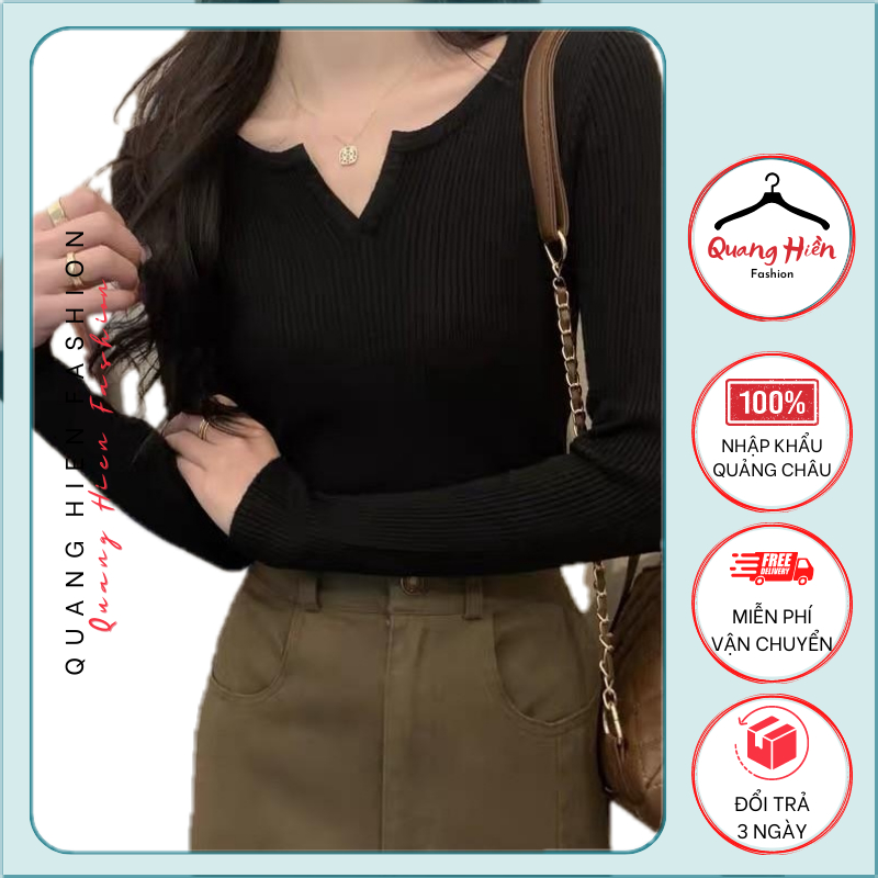 Áo len tăm nữ Quảng Châu cổ chữ V siêu mềm mịn freesize MS869