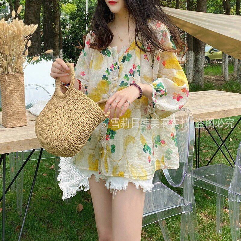 ÁO KIỂU SƠ MI HOA CỔ TRỤ TAY LỞ Lh0917399527