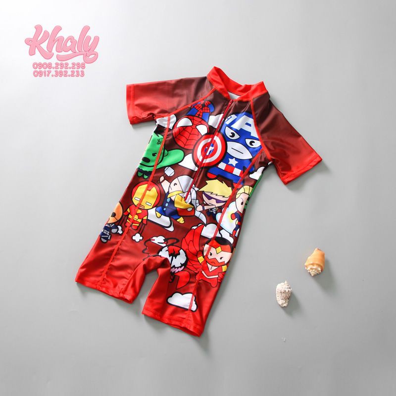 Đồ bơi , đồ lặn liền thân trẻ em hình Avengers màu đỏ cho bé trai còn đủ 4 size S,M,L,XL - 72NDBAVGDO