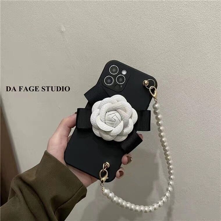 Ốp Điện Thoại Hoa Hồng Trắng Có Dây Đeo Cổ Tay Cho iPhone 14 13 pro Max 13 12 12 pro 11 11pro X Xs 8 7 6 6s Plus