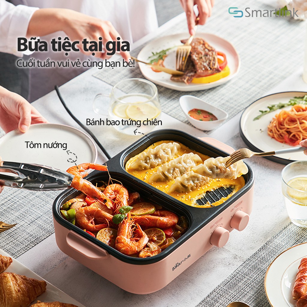Bếp lẩu nướng điện đa năng Bear DKL-C12D1 2 ngăn, mini 2 trong 1 - Bảo hành 18 tháng
