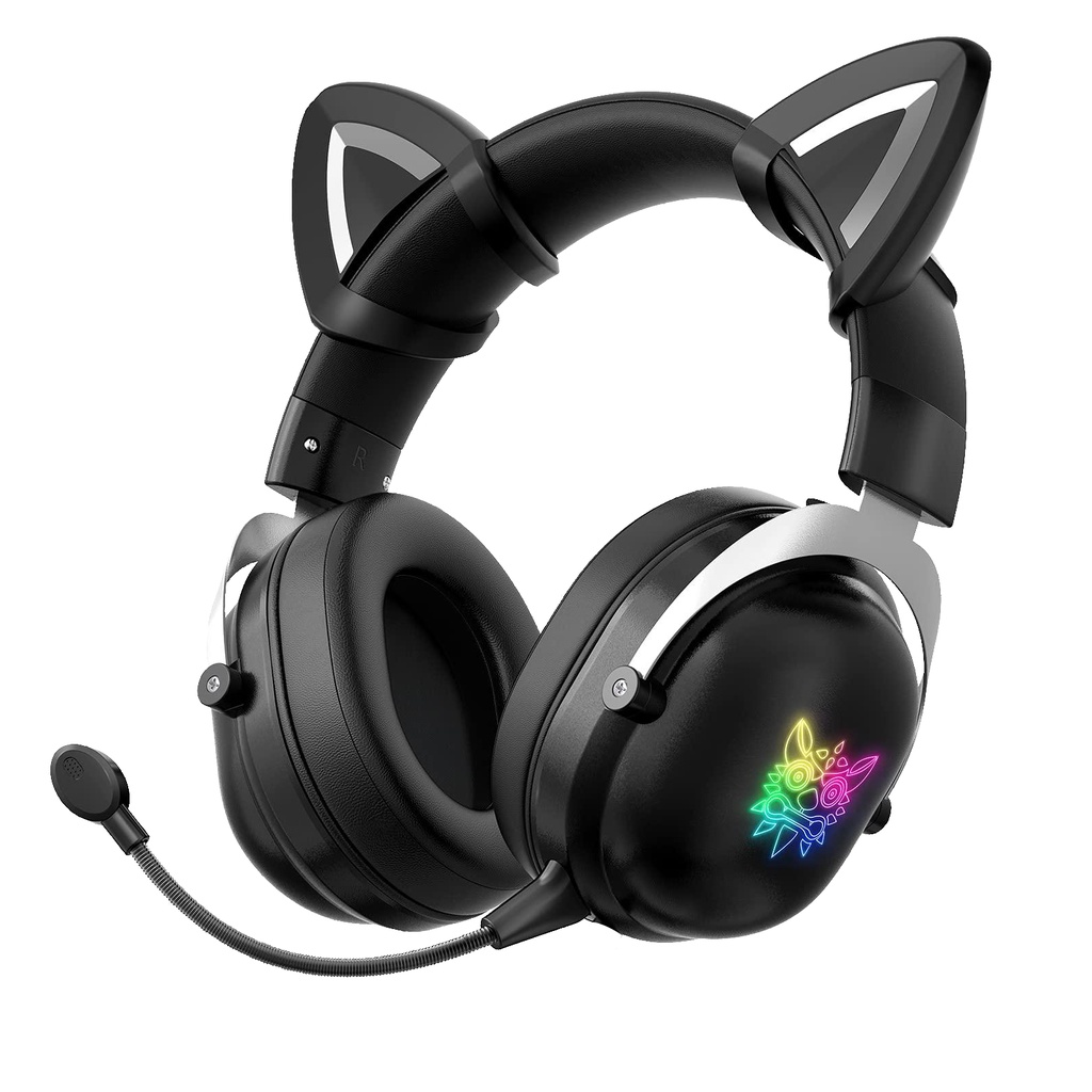 Tai nghe chơi game không dây Bluetooth tai mèo ONIKUMA B20 Đen với micrô có thể thu vào đèn RGB