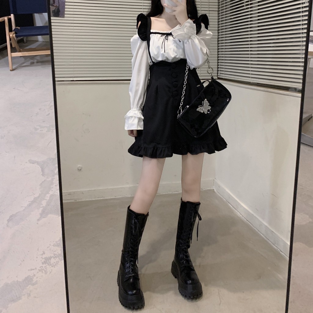 SET ÁO TRỄ VAI + VÁY YẾM ULZZANG MÃ 4151