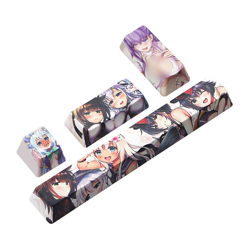 KOK 4Pcs Japanese Anime PBT Space Keycaps Ahegao 6.25U ESC Spacebar Caps Keyboard