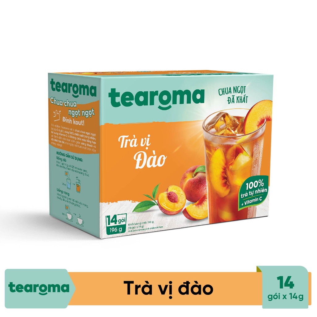 Trà Tearoma hòa tan vị Đào hộp 196g (14 gói x 14g)