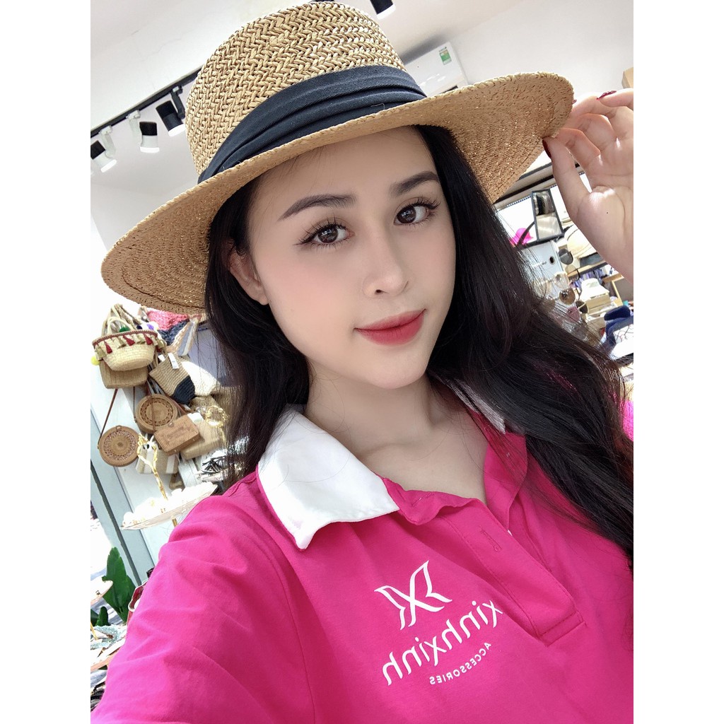 Mũ cói cao cấp đi biển rộng vành tự nhiên gắn ruy băng siêu xinh, nón cói chuẩn form cao cấp