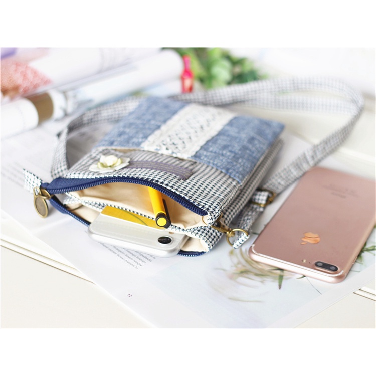 Túi Đựng Điện Thoại/Chìa Khóa/Tiền Bằng Vải Lanh Cotton In Hoa Nhỏ Xinh