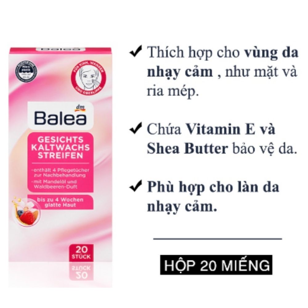 Miếng dán wax tẩy lông mặt, ria mép, lông mày, bikini Balea - Shop Dalavii