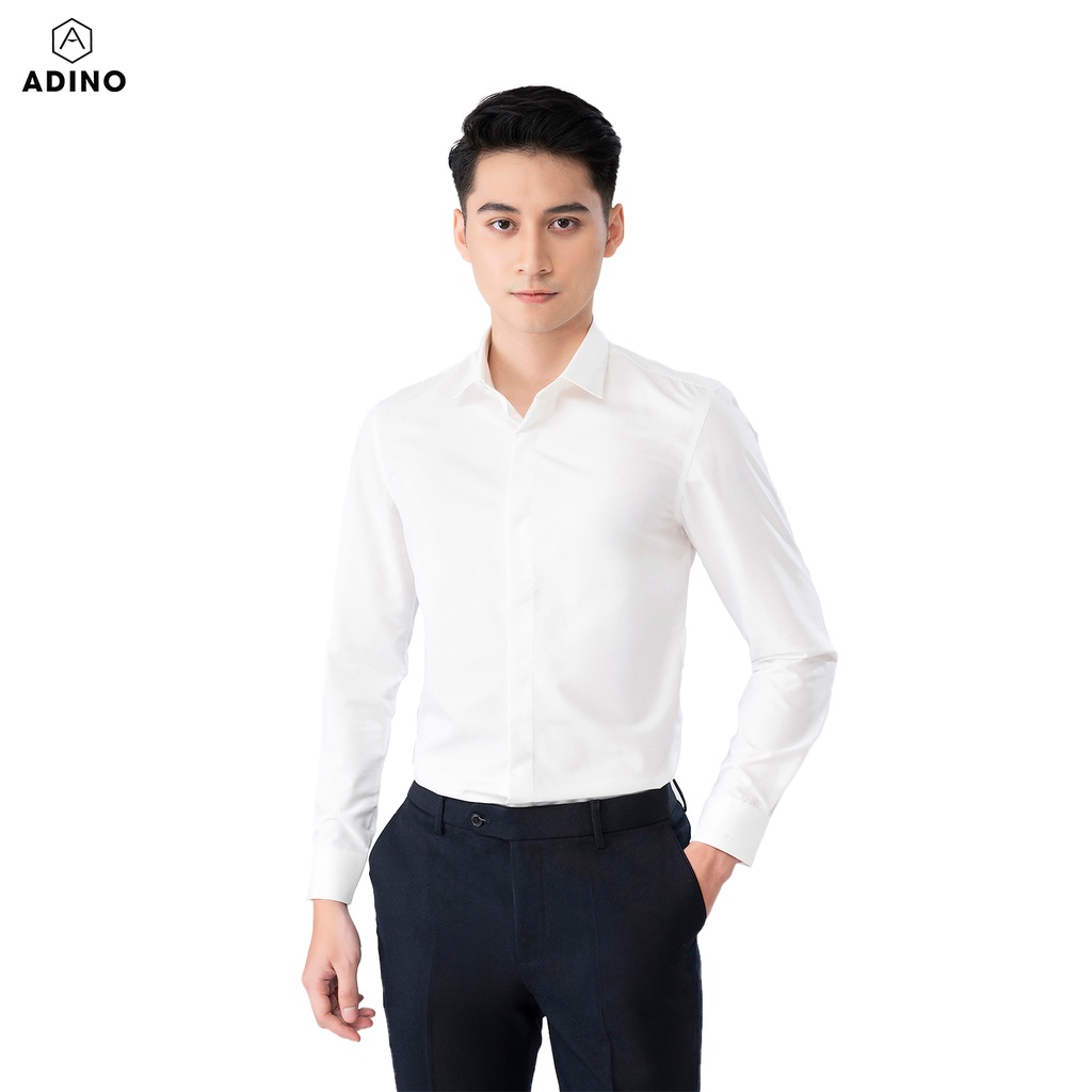 Áo sơ mi nam dài tay ADINO vải nến lụa sợi sồi mềm mịn dáng slimfit công sở hơi ôm trẻ trung SM0106