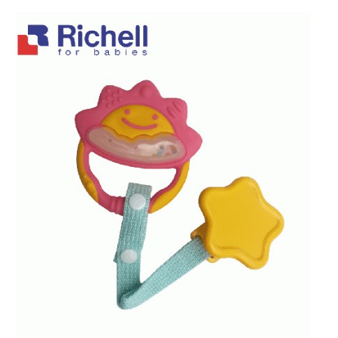 Richell xúc xắc gặm nướu, hình mặt trời, màu hồng kèm dây đeo