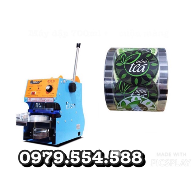 Máy dập nắp ly, nắp cốc trà sữa 700ml + cuộn màng 2000 ly