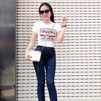 Quần jean nữ lưng cao màu xanh mẫu cào xước